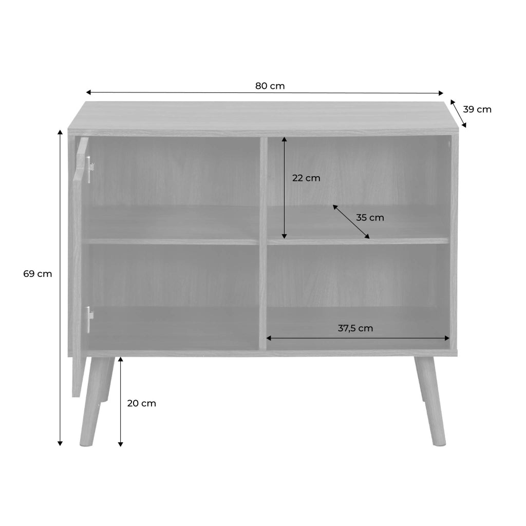 Credenza effetto noce 1 anta, 2 ripiani, 80cm, noce