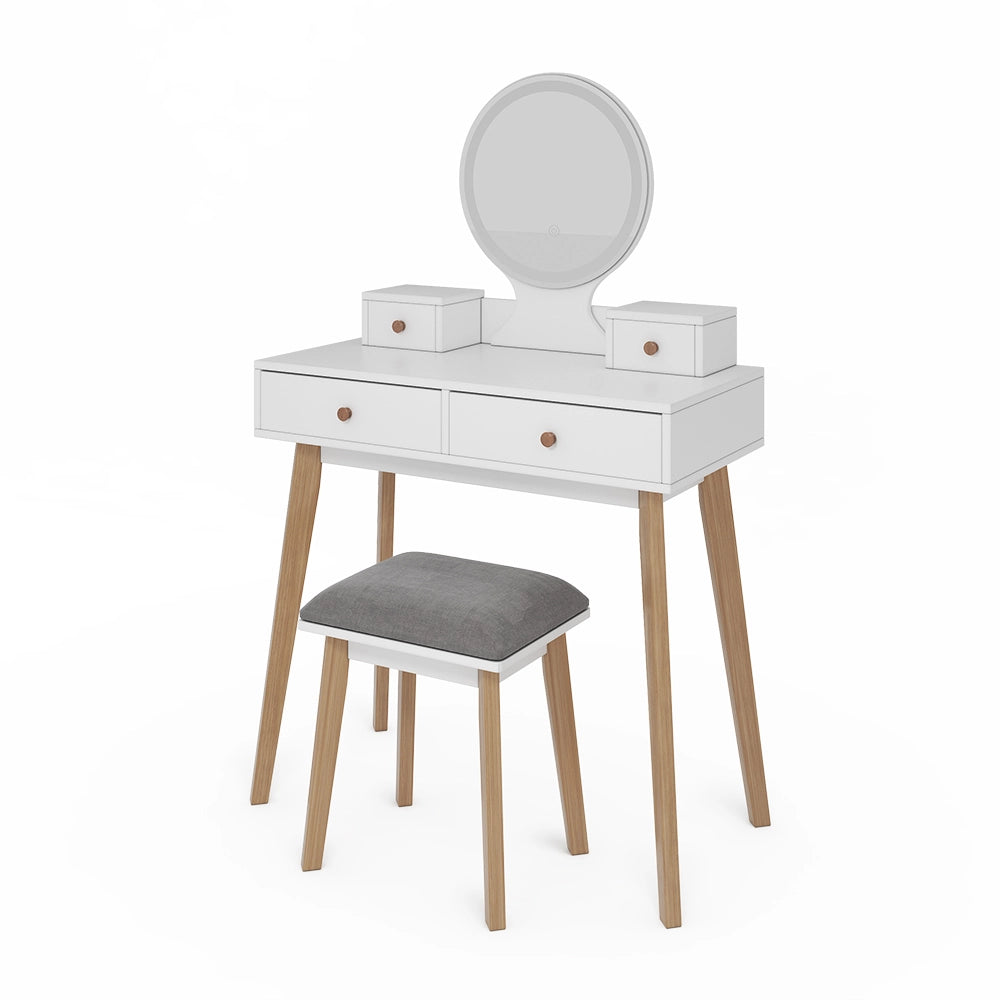 Vicco Tavolo da toeletta Bianco 80 cm con specchio LED e sgabello