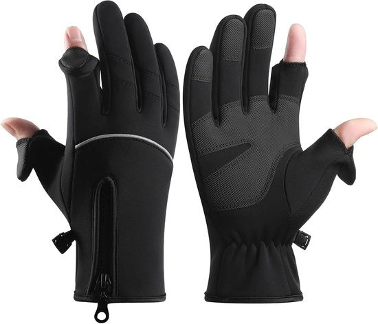 Manici invernali per uomini e donne - Maniche con 2 dita e touchscreen - Maniche impermeabili - Maniche per bicicletta - Maniche per auto - Maniche calde - Maniche invernali - Nero