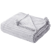 Morbido Plaid con Finitura a Coste e Bordi con nappe 150 x 200 cm Grigio Chiaro