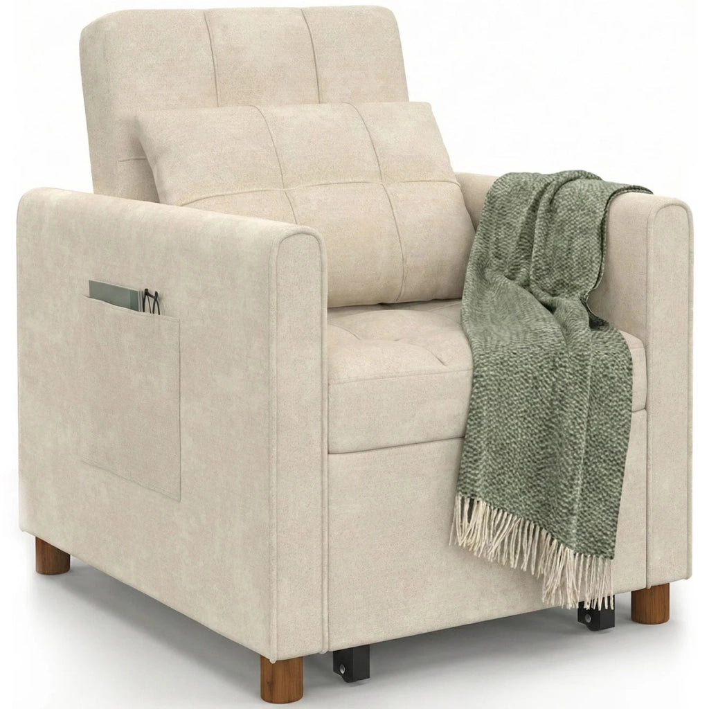 IDMarket - Divano letto EMILE 1 posto 69 x 170 cm in ciniglia beige