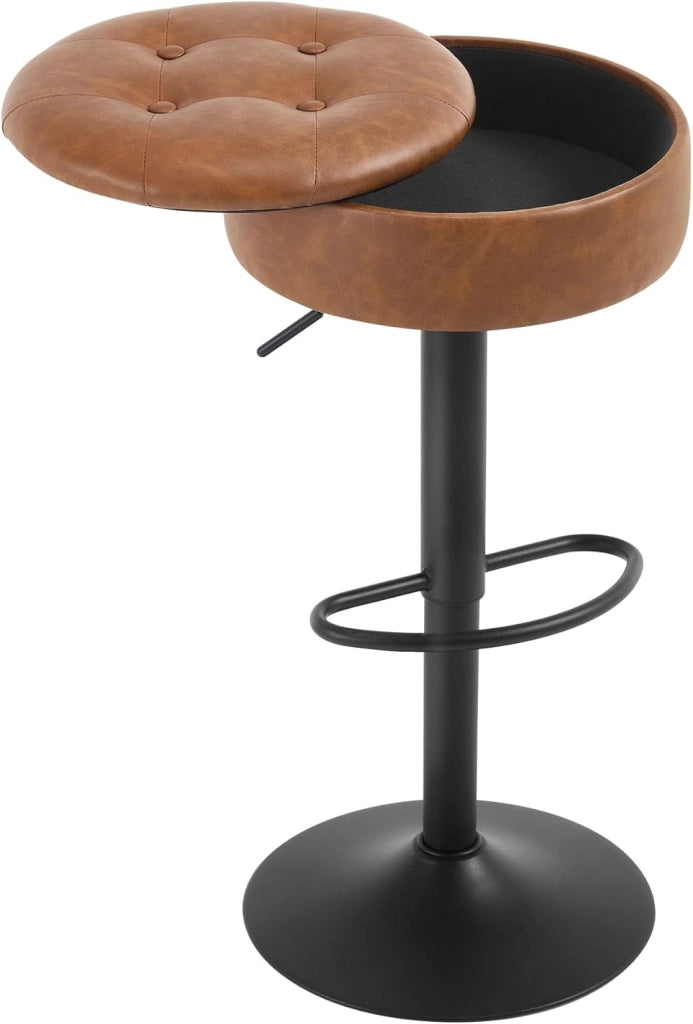 Sgabello Cucina, Sgabello da Bar Alto con Spazio Contenitivo, Sedia Regolabile in Altezza e Girevole a 360°, per Cucina Sala da Pranzo Bar Bancone, Velluto, Metallo, Nero