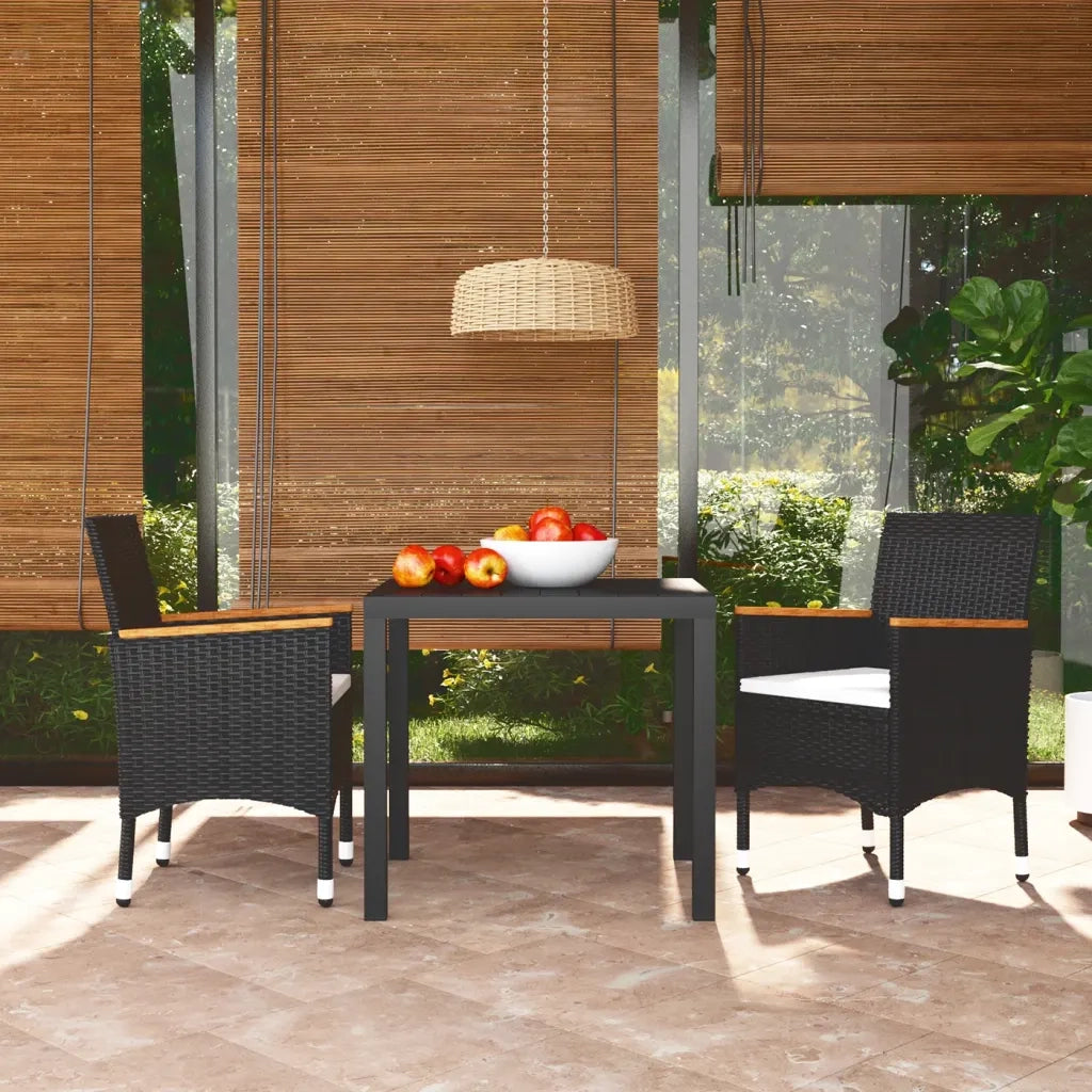 Set da Pranzo per Giardino 3 pz | Set Salotto da Giardino con Cuscini Polyrattan Nero
