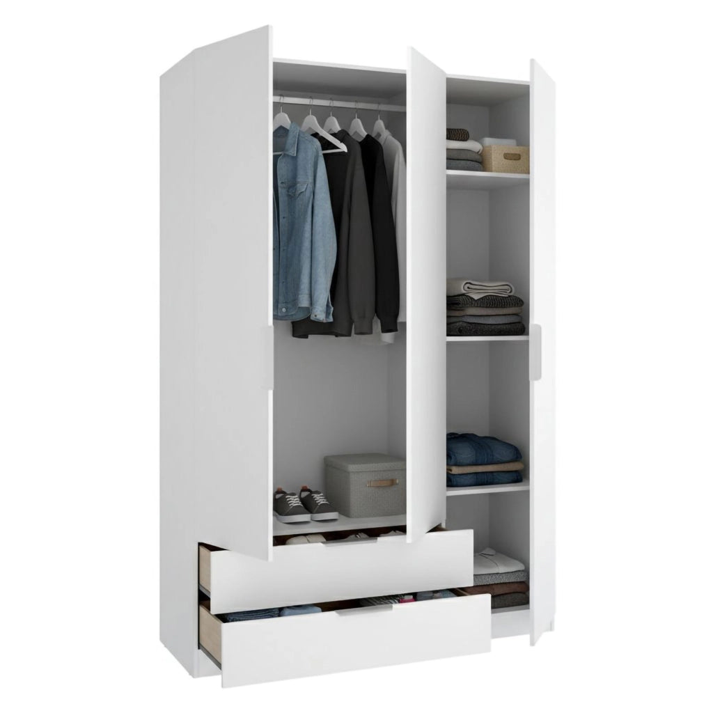 Armadio Camera da Letto Mayos, Guardaroba 3 Ante Appendiabiti, 51x137 cm Bianco