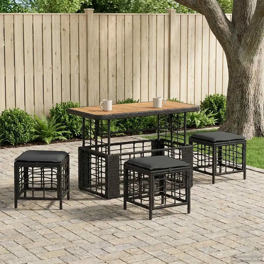 Set da Pranzo per Giardino con cuscino 4 pcs Nero e Grigio