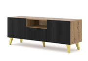MOBILE RAVENNA PB PORTA TV IN MDF RIVESTITO IN FOGLIO 150 2D1S ROVERE ARTIGIANALE NERO OPACO GAMBE DORATE