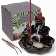 Supporto per incenso con design di ritorno all'onda - Incensiere - Ceramica - Cascata - Rilassamento spirituale - Set con pinza