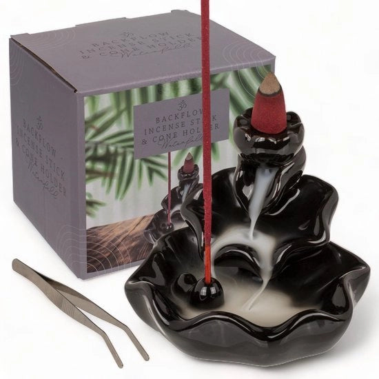 Supporto per incenso con design di ritorno all'onda - Incensiere - Ceramica - Cascata - Rilassamento spirituale - Set con pinza