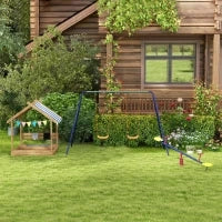 Altalena per Bambini 3-8 Anni con 2 Seggiolini e 4 Picchetti, in Metallo e PP, 269x160x180 cm
