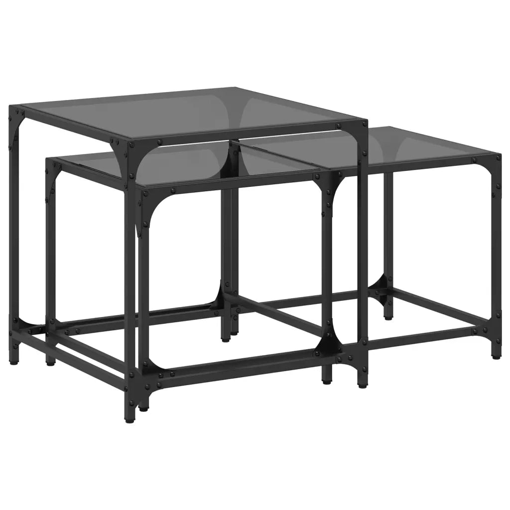 vidaXL Tavolini Impilabili 2pz con Piano Vetro Nero in Acciaio