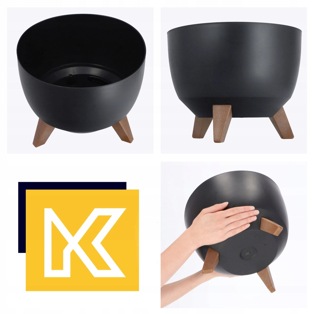 Vaso da fiori KADAX, fioriera, coperchio, gambe, inserto, supporto per fiori, 29+40 cm, ciotola nera, 2 pezzi.