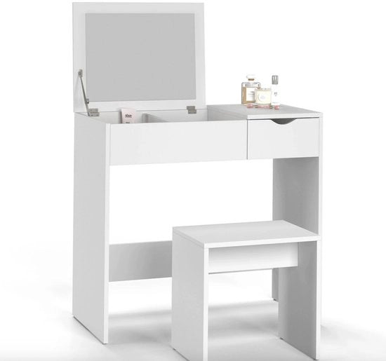 Tavolo con specchio pieghevole, 2 carichi e sgabuzzino - Alta Qualità - Materiale Duraturo - Progetto Stilistico - Adatto al Giorno by Giorno - Pratico e Funzionale - Stile Moderno - Accessori per l'Interno