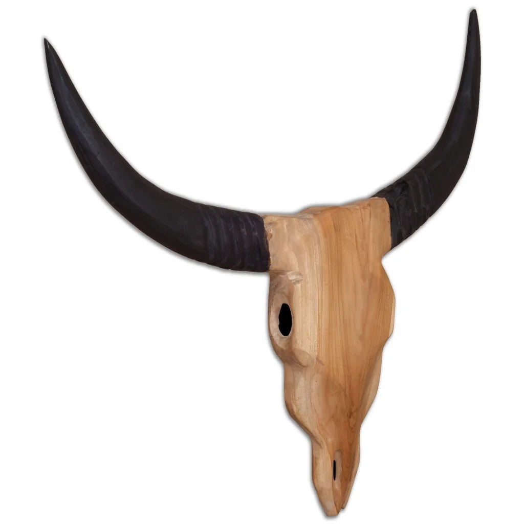Scultura Teschio di Toro da Parete in Teak 69x6x60 cm CFW3376194