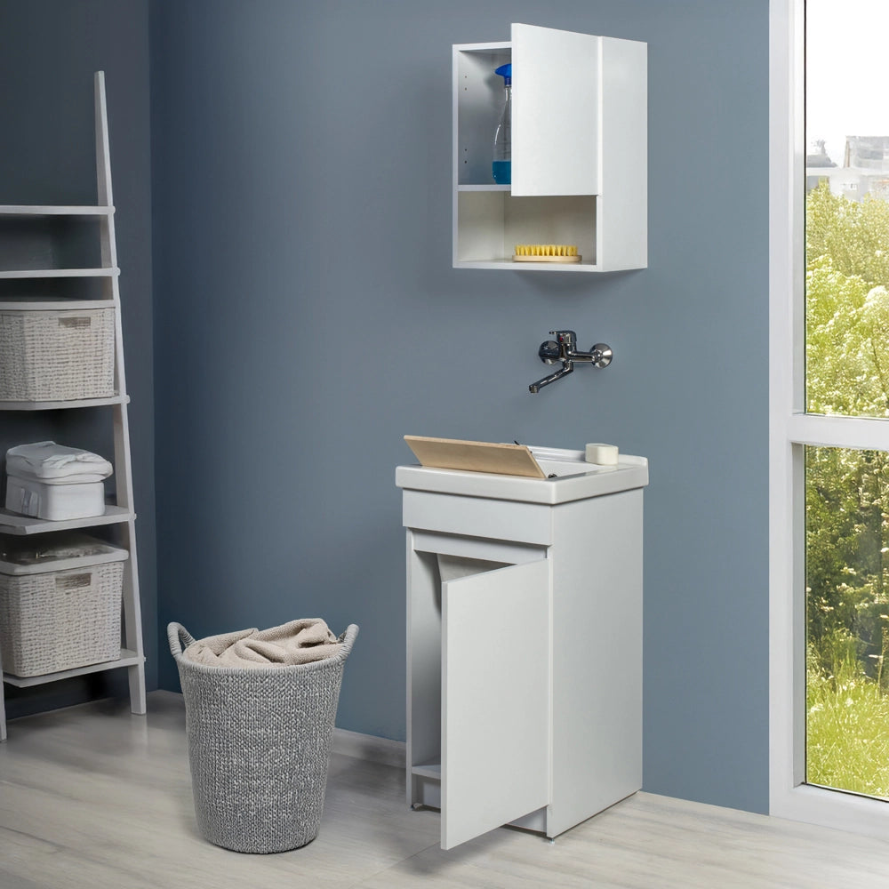 Mobile lavatoio 45x51 cm bianco opaco con vasca in ceramica e kit scarico