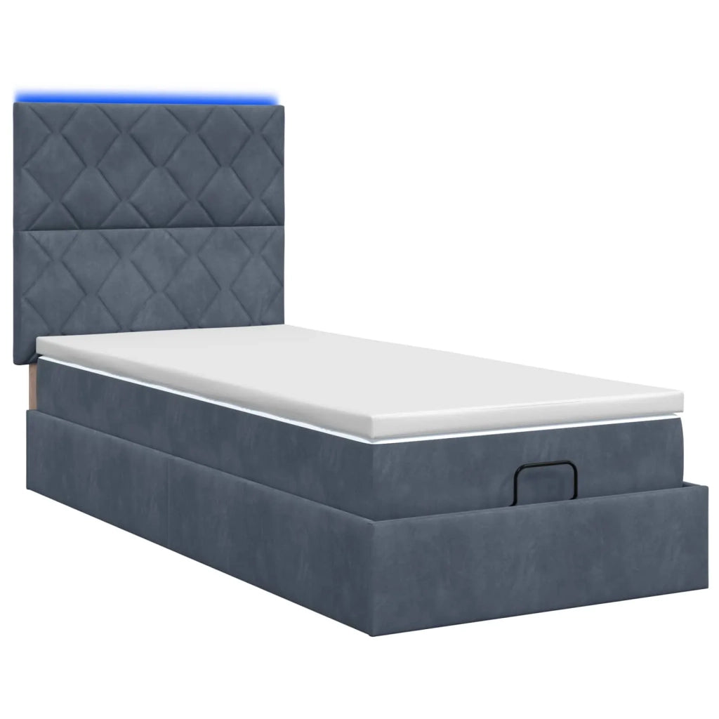 Letto Ottomano con Materasso e LED Grigio Scuro 100 x 200 cm 3458356