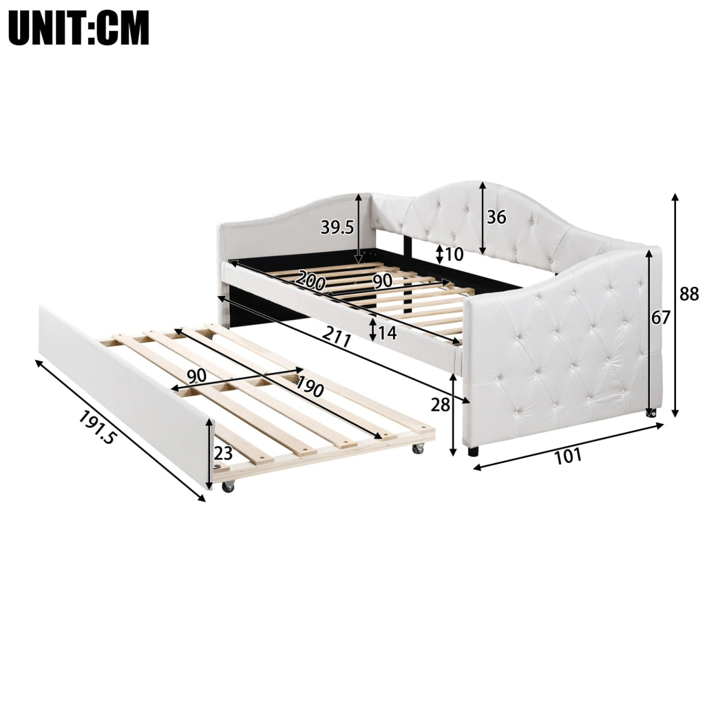 Daybett 90x200 cm con letto estraibile, beige, in lino e MDF