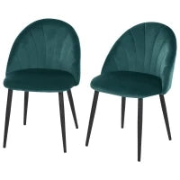 Set di 2 Sedie Sala da Pranzo, Sedie Cucina Moderne con Schienale a Conchiglia e Gambe in Metallo, Sedia in Velluto con Imbottita per Cucina, Camera da Letto, Ufficio e Soggiorno, Verde
