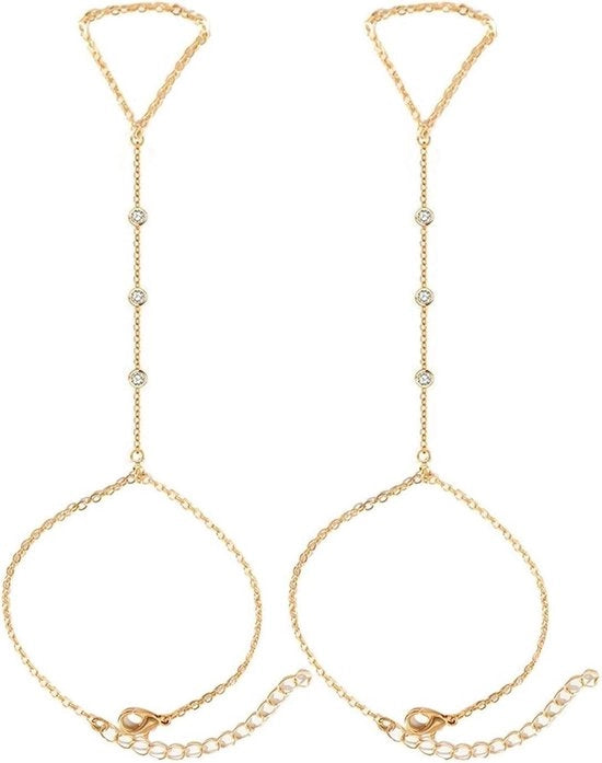 Bracciale da Donna con Anelli a Rhinestelle in Pietre Lucide 2 Pezzi Dimensione Unica