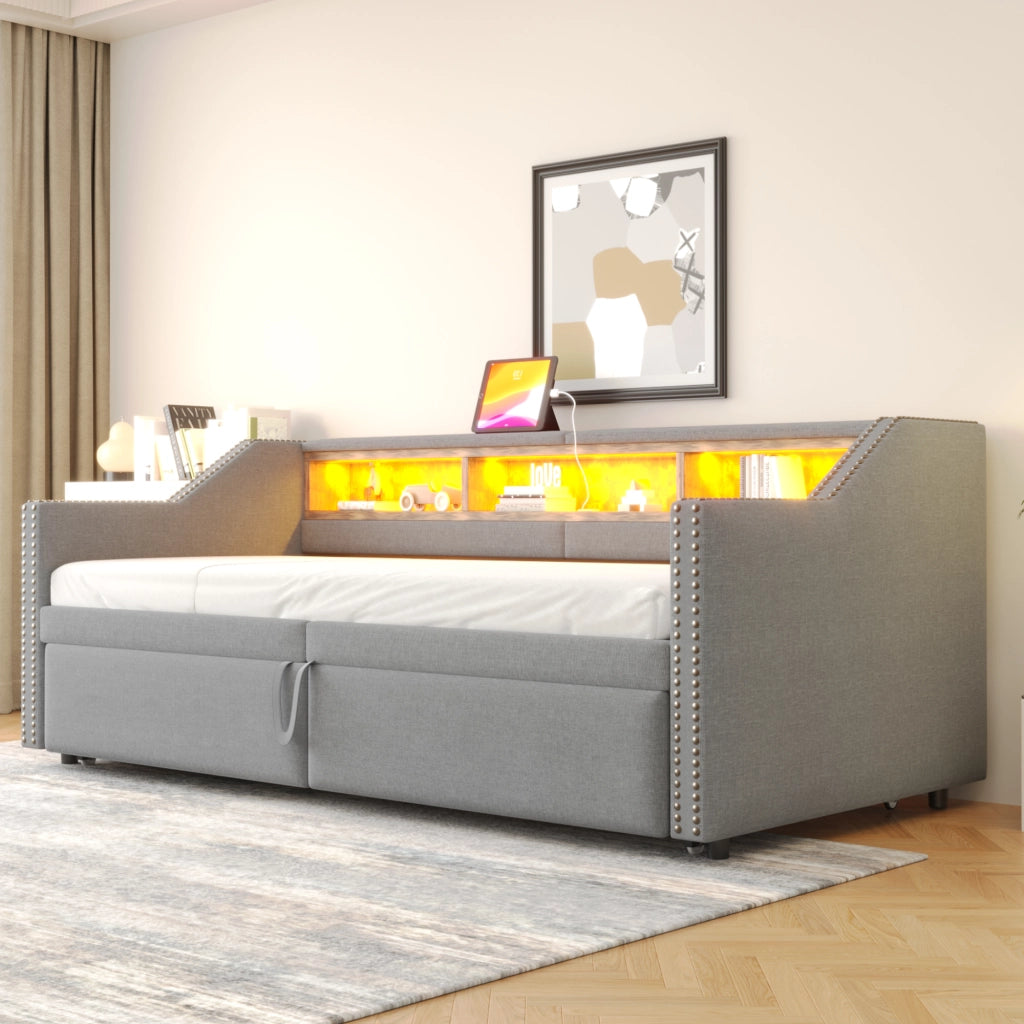 Letto divano estraibile lino 90x200 cm
