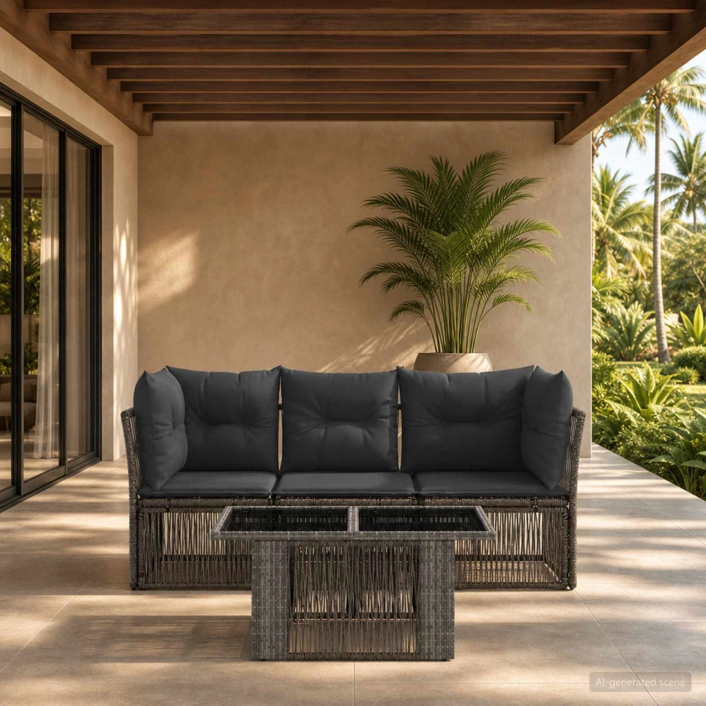 Set Divano da Giardino 4 pz Grigio polyrattan 3436415