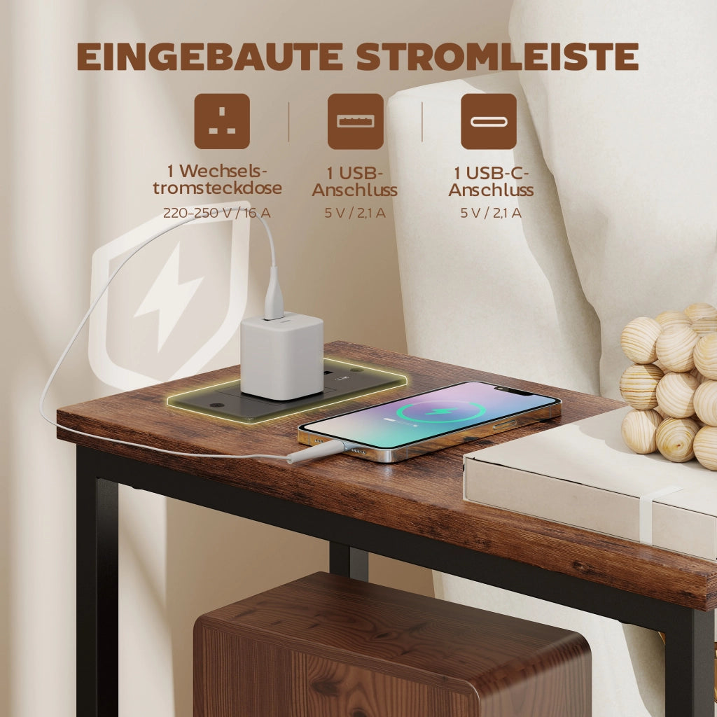 Tavolino da salotto con ricarica wireless ¨C Minimal ¨C legno effetto rustico, 40x63x20 cm