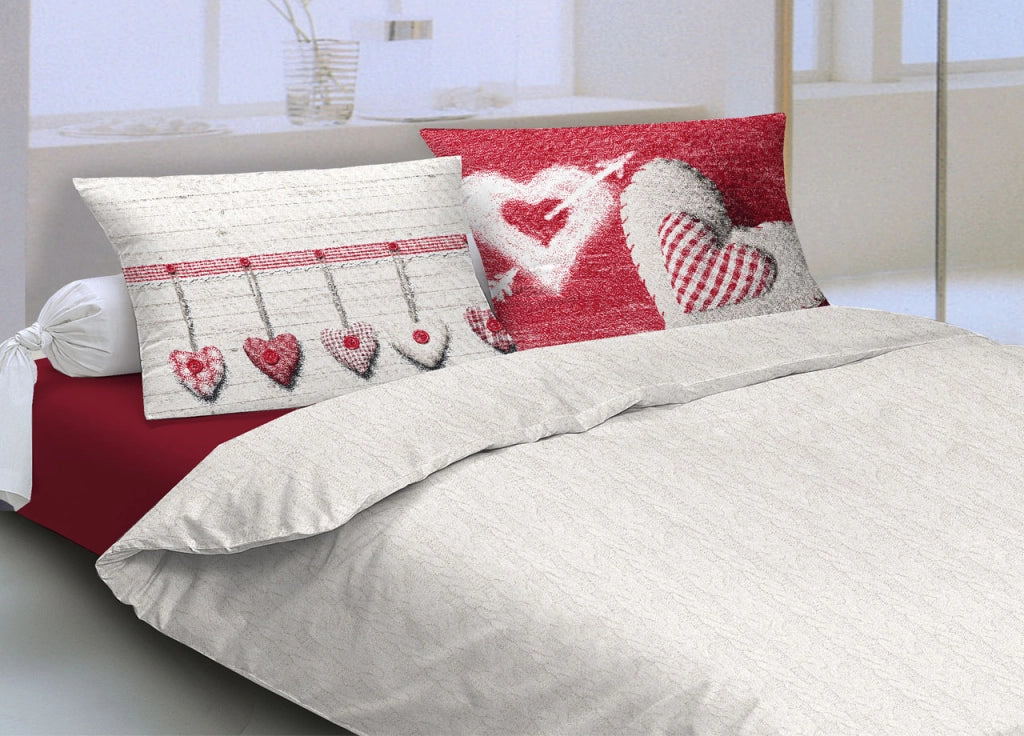 Copripiumino Sacco Piumone Pensieri Delicati Cotone Disegno Cuore Appeso - Matrimoniale - Rosso