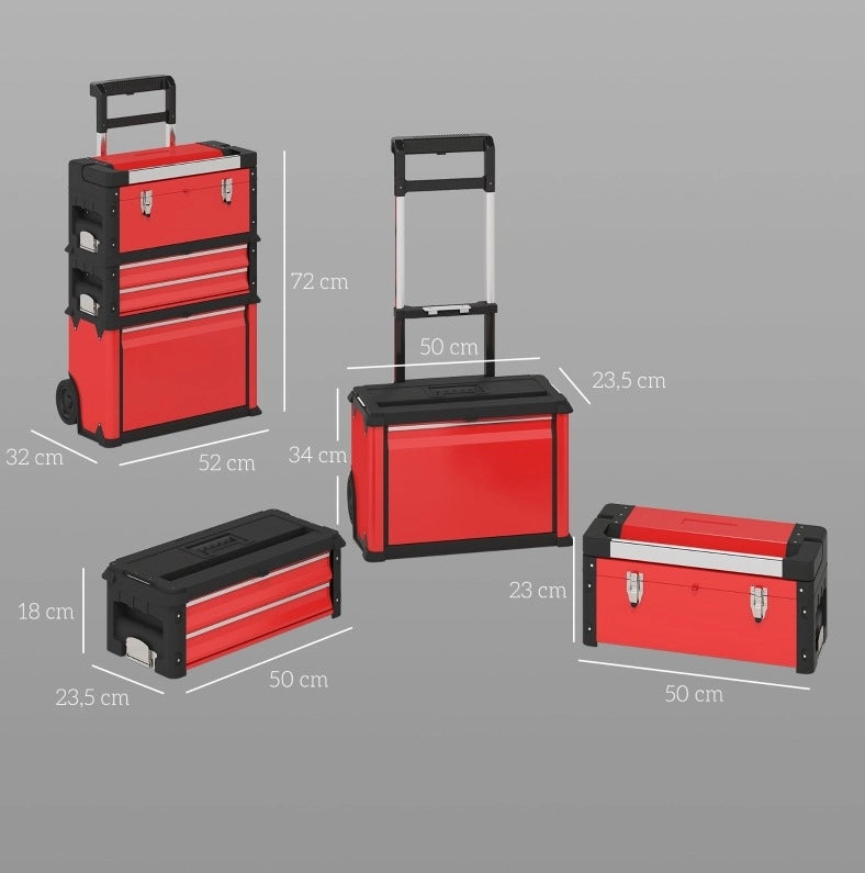 Carrello portautensili modulare rosso con 3 unità