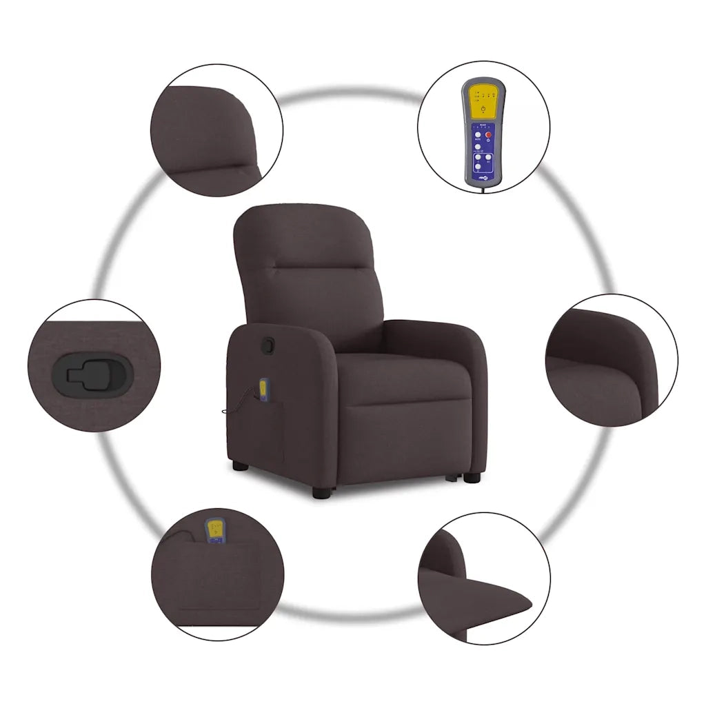 vidaXL Poltrona Alzapersona Massaggi Reclinabile Marrone Scuro Tessuto