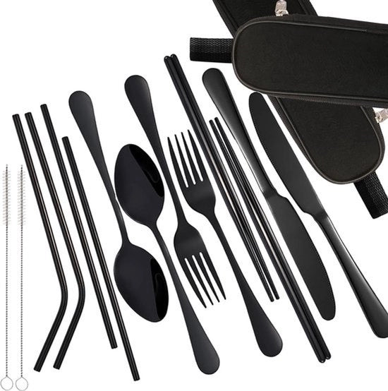 Set di Cucchiaini per 1-2 Persone - Set di Cucina Portatile in Acciaio Inossidabile per Campeggio con Scatola e Utensili