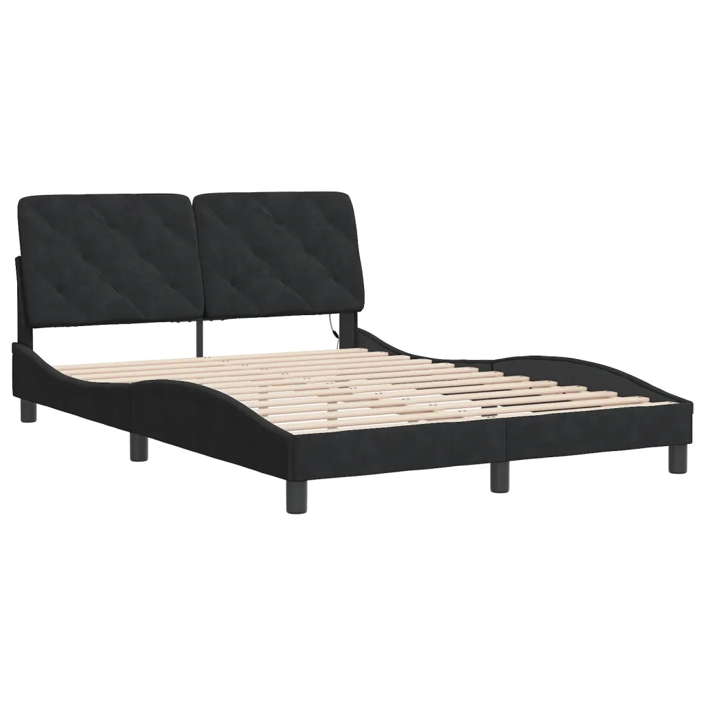 Giroletto con LED senza Materasso Nero 140x190 cm in Velluto