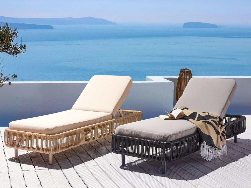 Lettino da giardino per esterni Naturale e Beige PE Rattan Alluminio Tessuto Poliestere Cuscino regolabile Schienale reclinabile