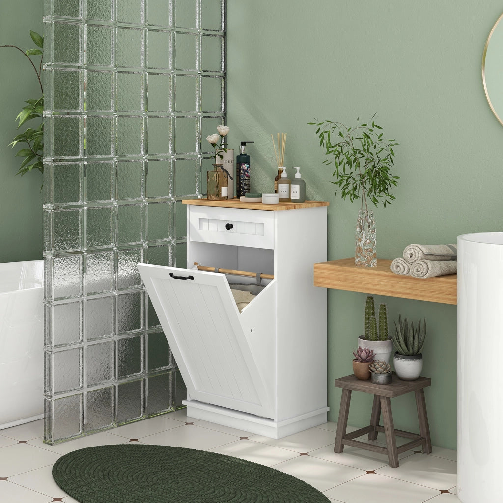 Armadietto Bagno con Cestello e Cassetto ¨C Zephmum ¨C 52x33x90 cm Bianco
