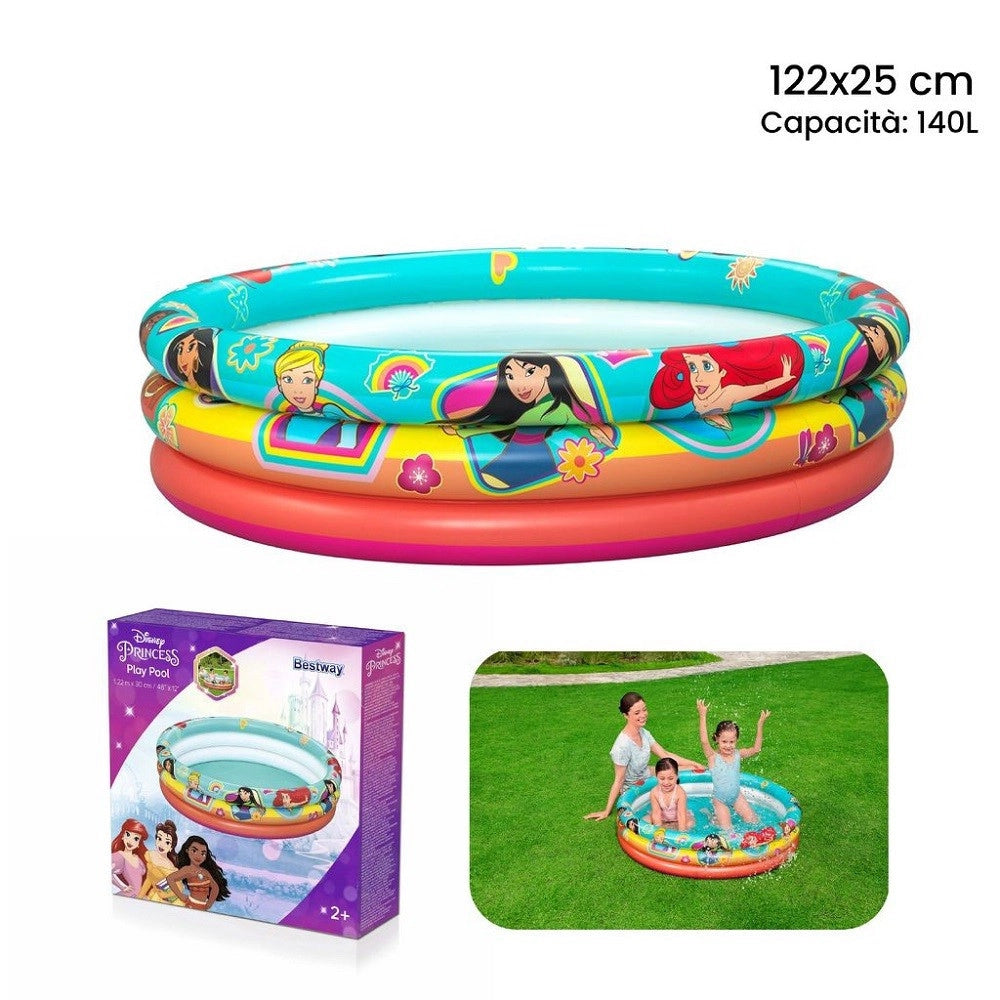 Trade Shop - Piscina Gonfiabile 3 Anelli Princess 122x25cm Per Bambini Giardino Estate 91099 -