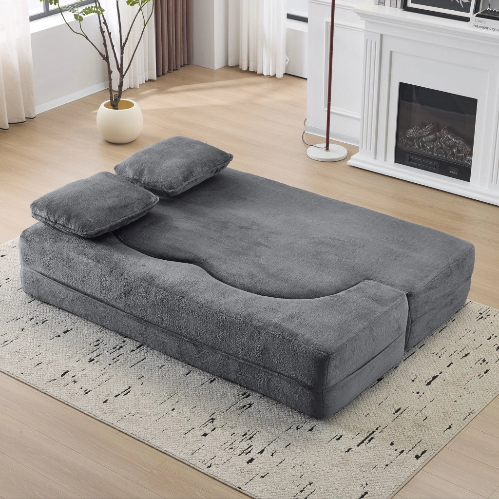 DIVANO LETTO A PAVIMENTO 143 cm Blu e Grigio con 4 cuscini