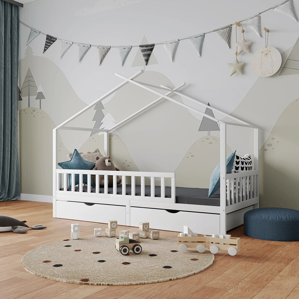 Vitalispa Letto montessori bambini Bianco 90x200 cm con 2 cassetti