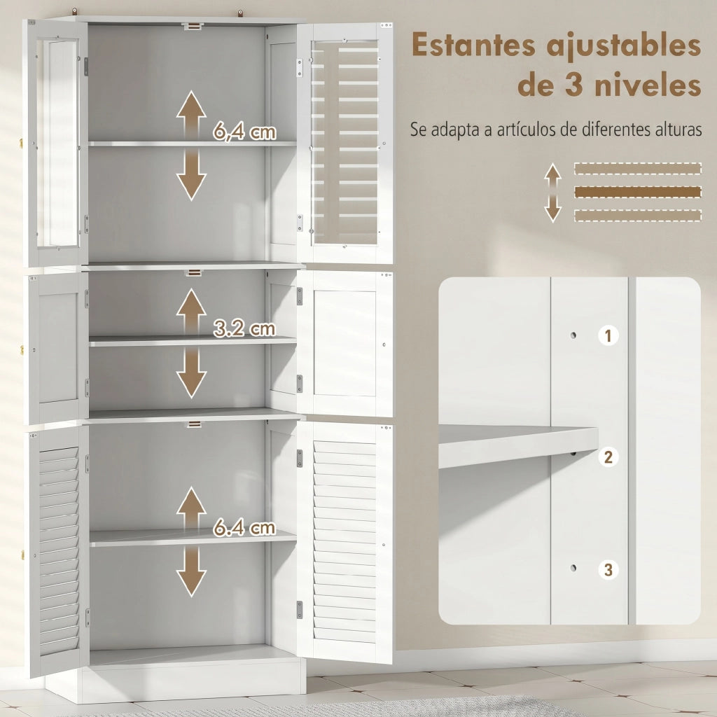 Colonna Bagno Stretto con Ante Vetro e Ripiani Regolabili ¨C Minimal ¨C 60x30x170 Bianco