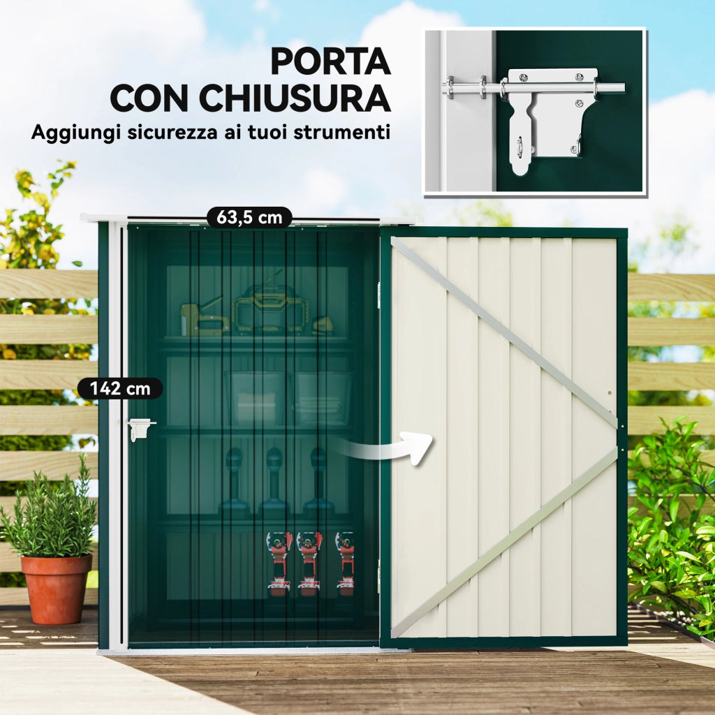 Casetta Box da Giardino Porta Attrezzi 100x104x160 cm con Porta a Battente in Acciaio Galvanizzato Verde