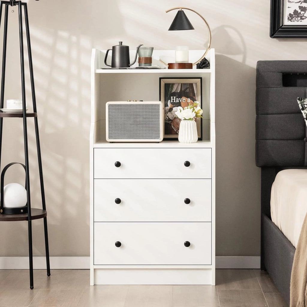 Comò a 3 Cassetti con Mensole, Organizzatore di Stoccaggio Multiuso, Cassettiera Moderna con Dispositivo Anti-Ribaltamento per Soggiorno Camera da Letto Ingresso, 58 x 36 x 111 cm