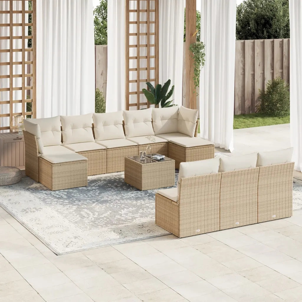 Set Divani da Giardino 11 pz con Cuscini Beige in Polyrattan