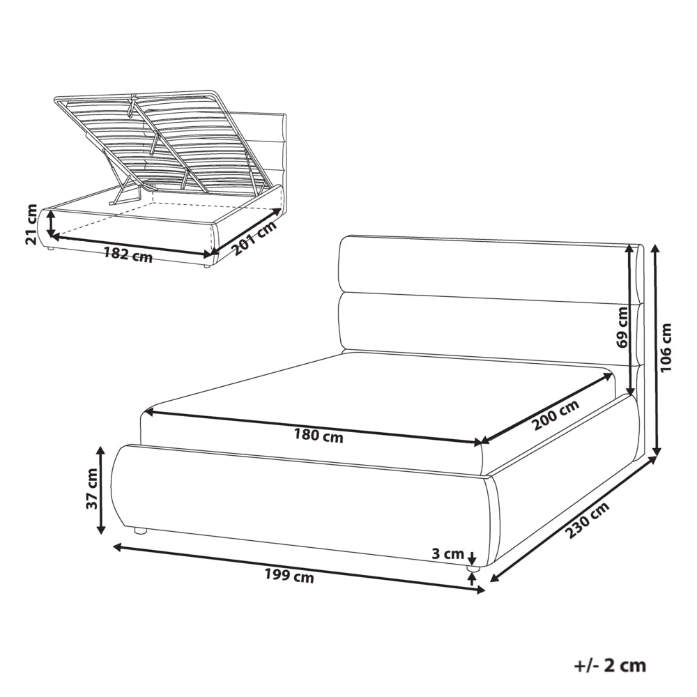Letto matrimoniale con struttura in tessuto 180 x 200 cm Contenitore grigio Design moderno