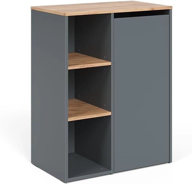 Mobiletto da bagno Viktor, Antracite/quercia dorata, 40.2 x 88.2 cm con cesto portabiancheria, con cesto della biancheria integrato per una conservazione discreta