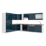 Cucina angolare completa Fame-Line Blu scuro lucido/Bianco 347 x 257 cm, PL Rovere Vicco