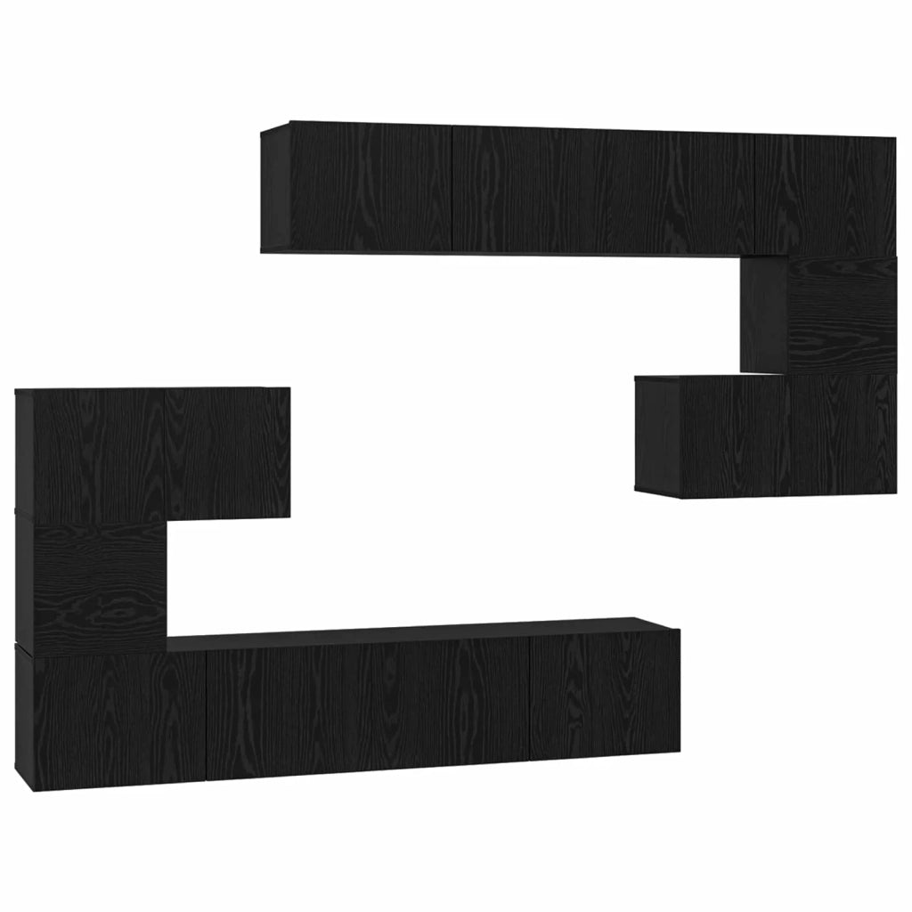 Set mobile TV 8 pz-Credenza per TV Rovere Nero Legno multistrato 563848