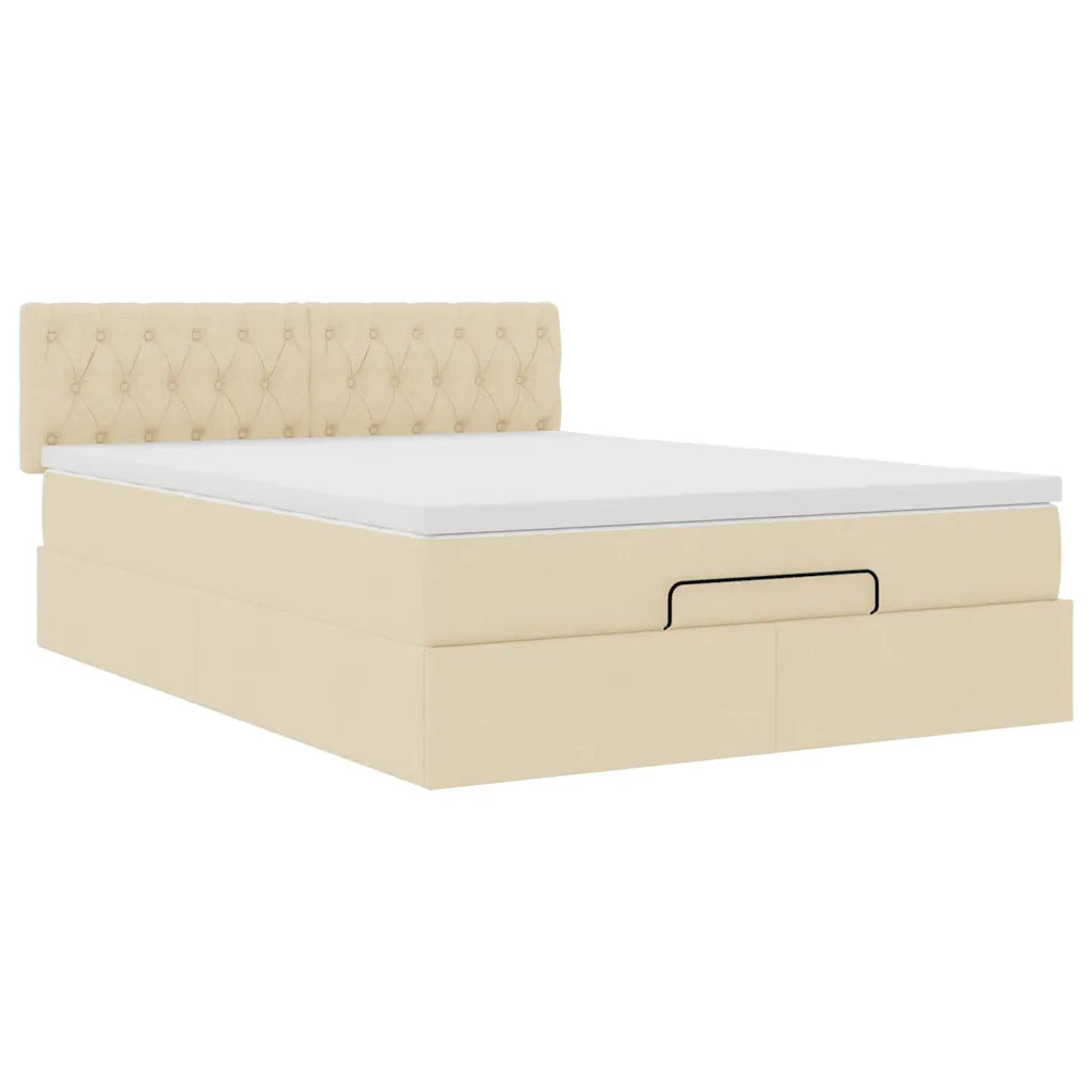 Pouf Letto con Materasso Crema 140x200 cm in Tessuto 3311551