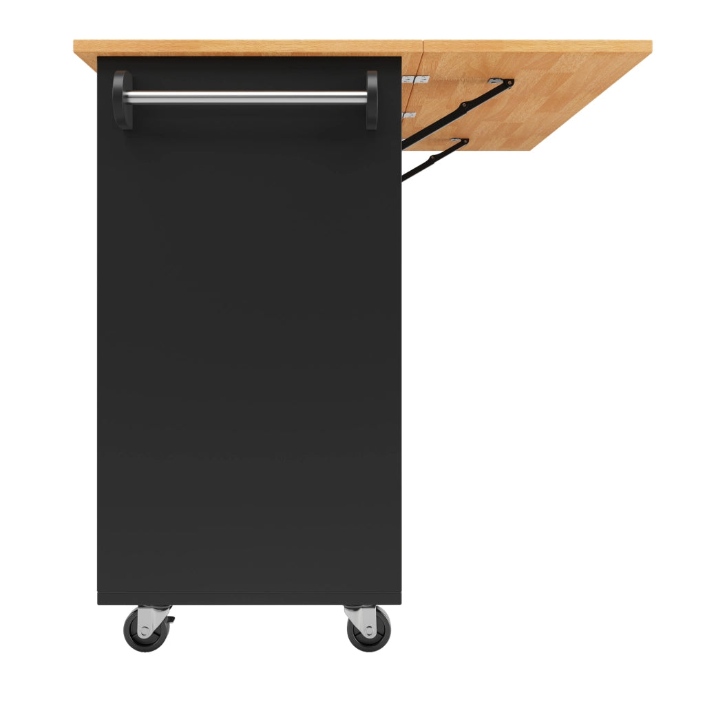 Carrello da cucina con piano ribaltabile; 8 cassetti e ruote; MDF nero