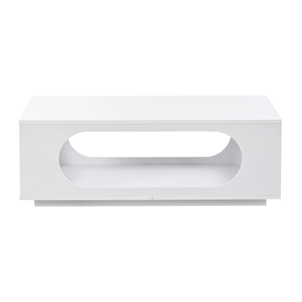 Tavolino lucido, illuminazione a LED, 100 x 50 x 35 cm, in MDF, con design traforato, bianco