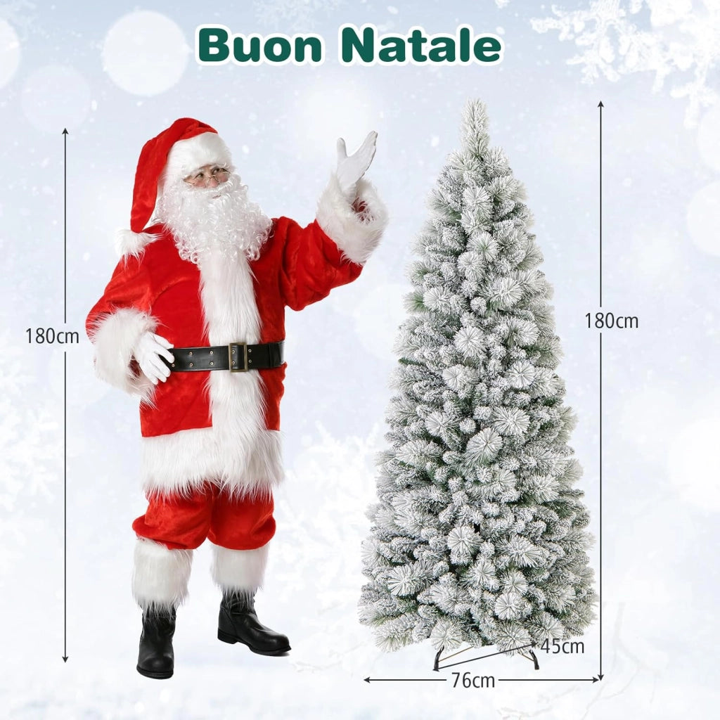 Albero di Natale Innevato 150/180/210 cm, Albero di Natale Pop-Up con 130/170/200 Luci LED, Aghi di Pino, 378/517/680 Punte di Rami, Sezione Pieghevole e Supporto in Metallo (180 CM)