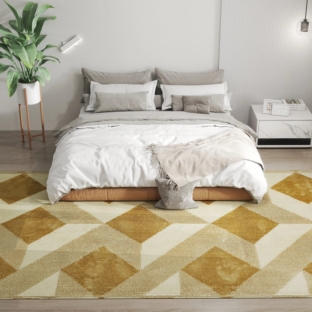 Tappeto Moderno da Soggiorno e Salotto, Ipoallergenico e Lavabile con Effetto 3D, 230x160 cm, Giallo