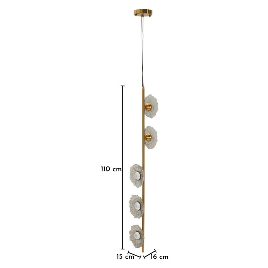 Lampadario verticale Emily in metallo dorato e vetro grigio fume'
