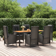 Set da Pranzo da Giardino 7 pz Nero con Cuscini in Polyrattancod mxl 124382